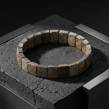 Bronzit Doğal Taş Kare Kesim Geniş Bileklik (Rolex Stil)