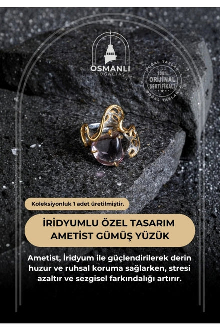 İridyumlu Özel Tasarım Ametist Gümüş Yüzük (Kadın)