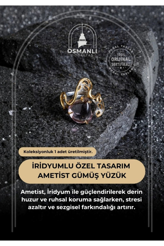 İridyumlu Özel Tasarım Ametist Gümüş Yüzük (Kadın)