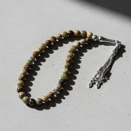 Tsavorit – Lal (Granat) Doğal Taş Tesbih – 33’lük / 8 mm