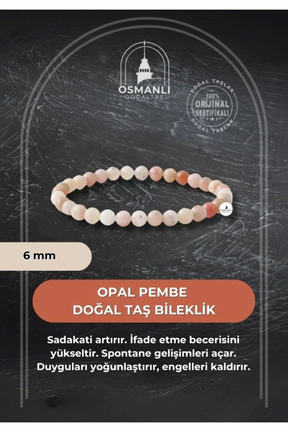 Opal Pembe 6mm Doğal Taş Bileklik