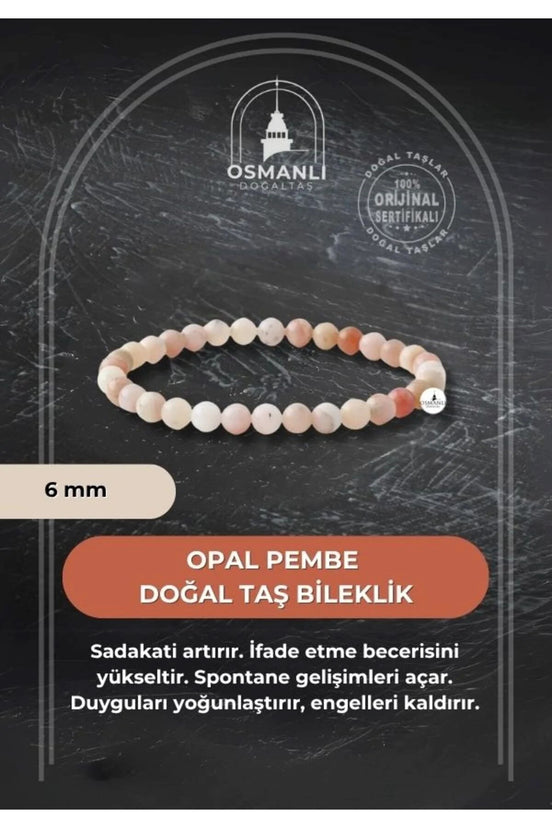 Opal Pembe 6mm Doğal Taş Bileklik