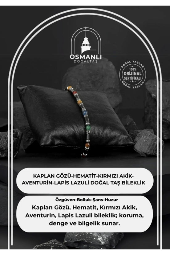 Hint Akik-Kaplan Gözü-Hematit Doğal Taş Erkek Tasarım Bileklik