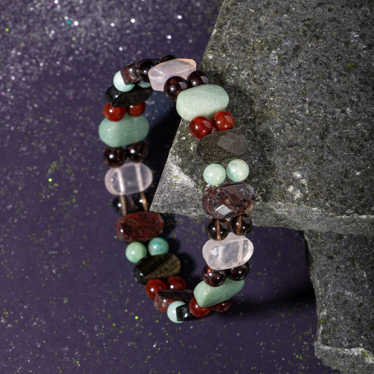 Başak Burcu Doğal Taş Bileklik – Amazonit, Granat Lal, Dumanlı Kuvars, Obsidyen, Jasper, Akik, Pembe Kuvars & Aventurin