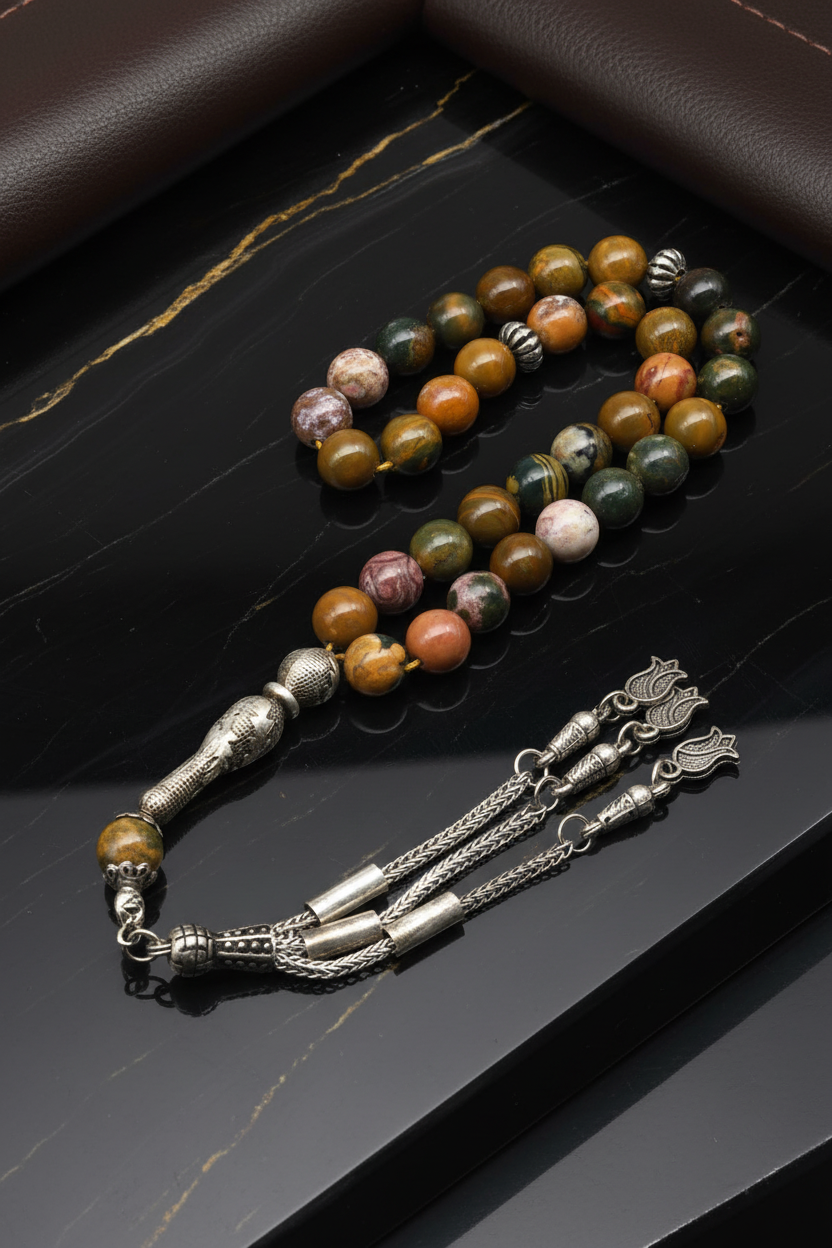 Ocean Jasper Doğal Taş Tesbih – 8 mm Küre Kesim