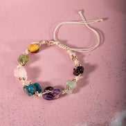 Başak Burcu Bileklik Ametist, Bordo Granat Lal, Jasper, Mavi Apatit, Pembe Kuvars, Yeşil Aventurin, Zebercet (Peridot)