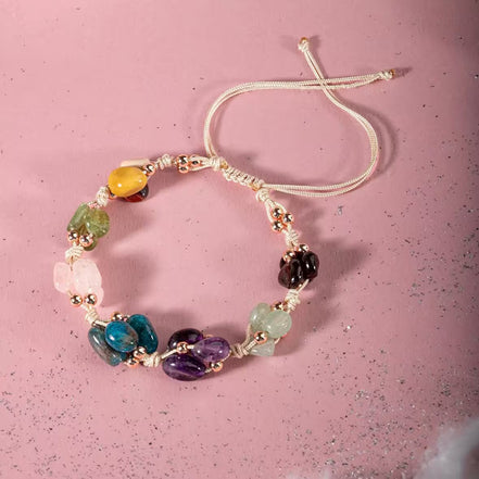 Başak Burcu Bileklik Ametist, Bordo Granat Lal, Jasper, Mavi Apatit, Pembe Kuvars, Yeşil Aventurin, Zebercet (Peridot)