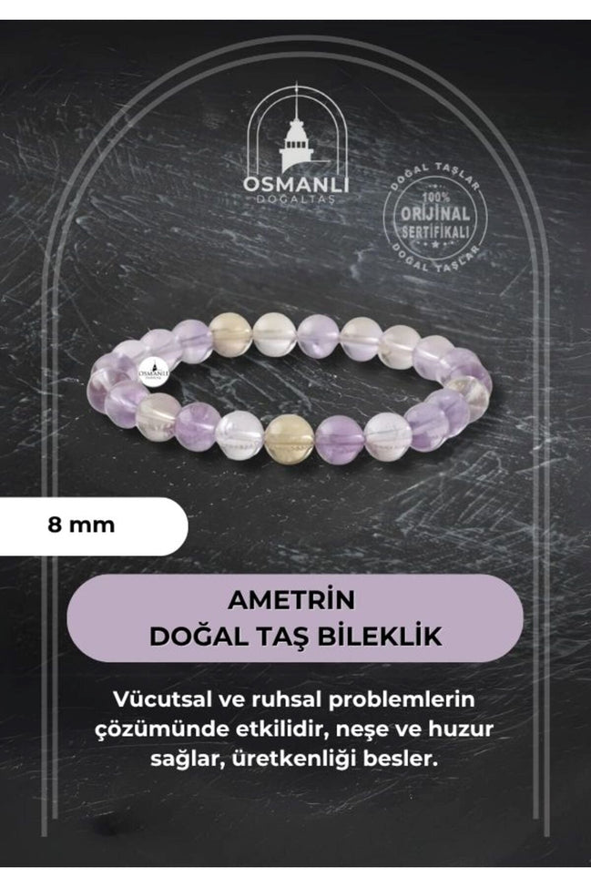 Ametrin 8mm Doğal Taş Bileklik