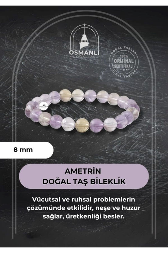 Ametrin 8mm Doğal Taş Bileklik