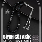 Siyah Göz Akik Doğal Taş Tesbih 33lük - 8mm