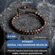 Pitersit Doğal Taş Makrome Bileklik / 3-4 mm (SK:201)