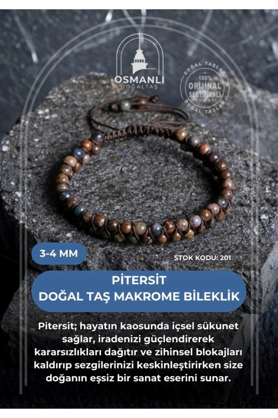 Pitersit Doğal Taş Makrome Bileklik / 3-4 mm (SK:201)