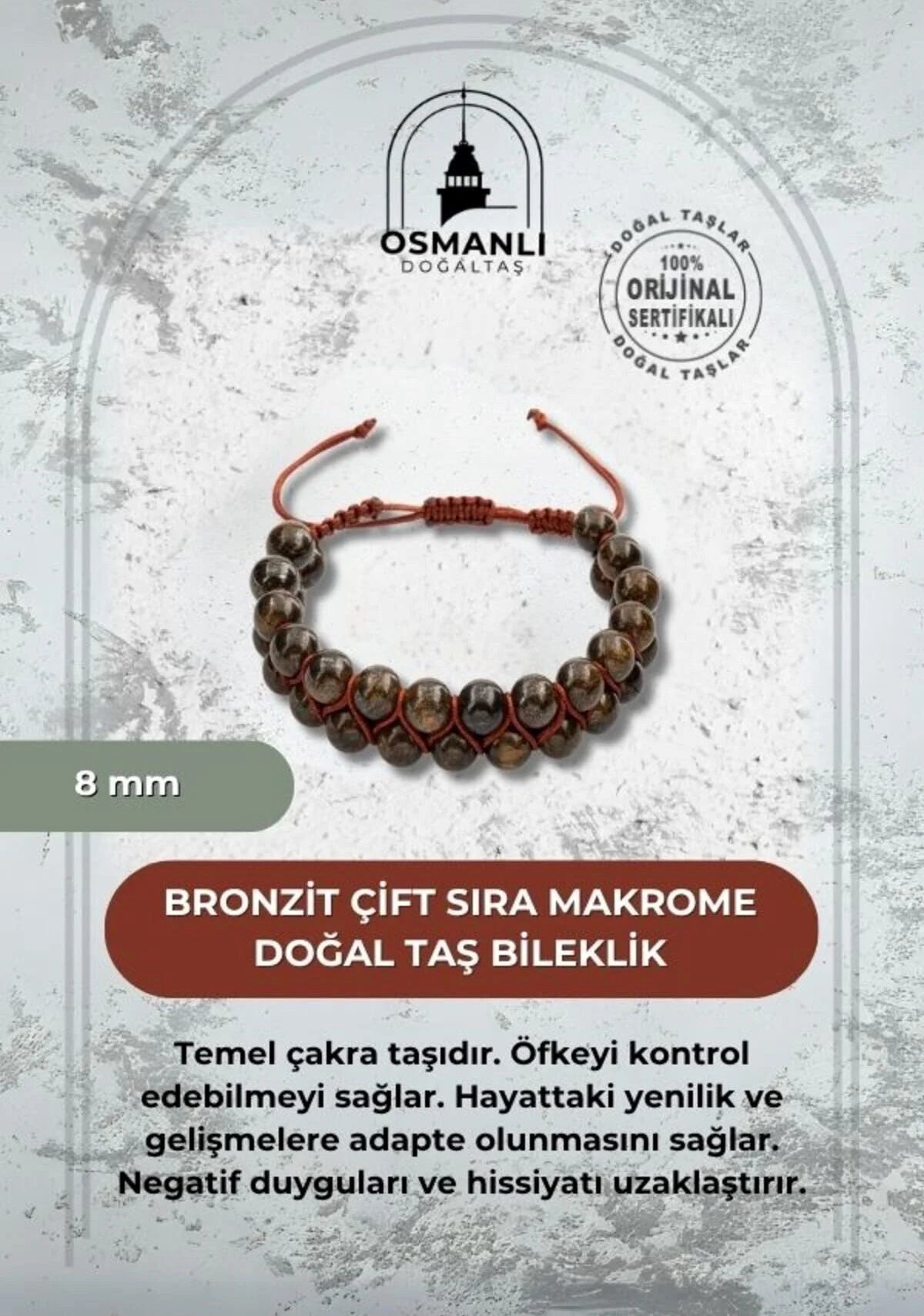 Bronzit 8mm Çift Sıra Makrome Doğal Taş Bileklik