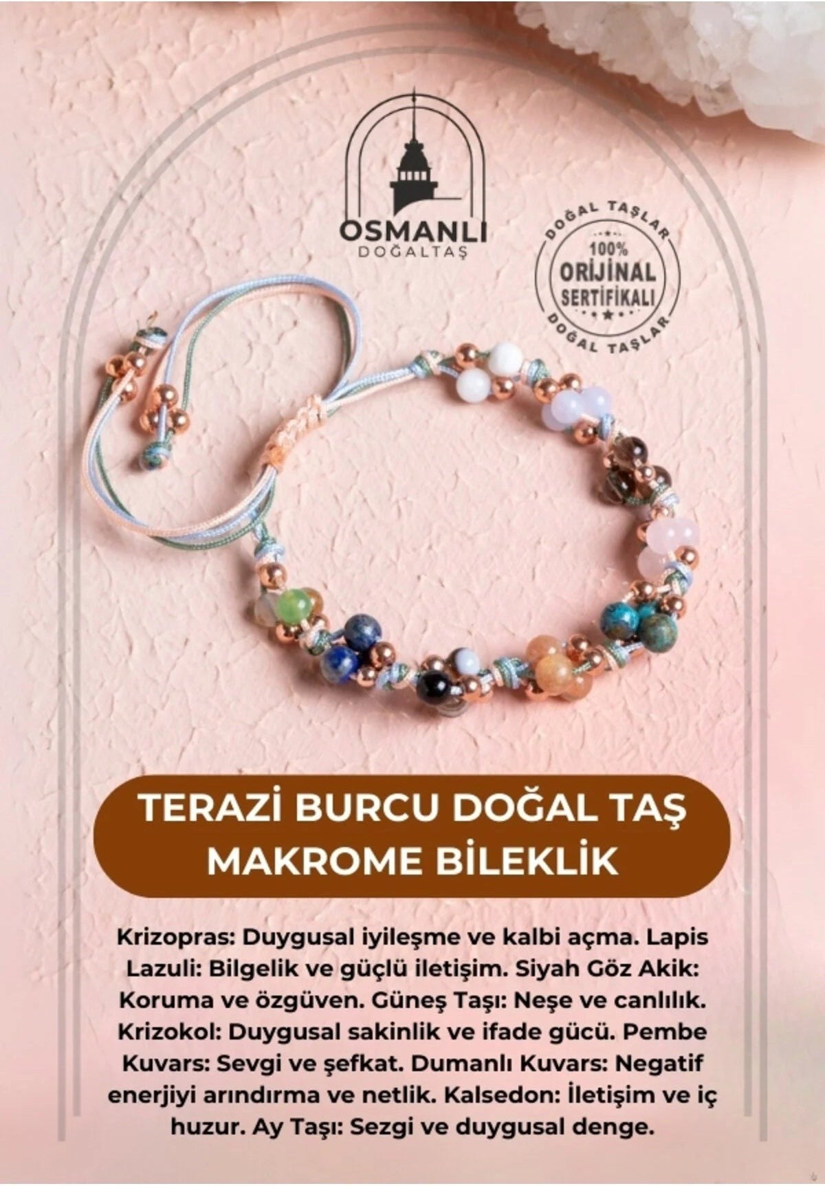 Terazi Burcu Doğal Taş Makrome Bileklik