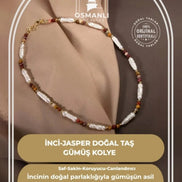 İnci-Jasper Doğal Taş Gümüş Kolye