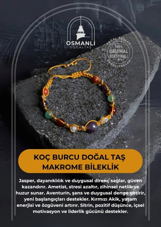 Doğal Taş Makrome Bileklik-Koç Burcu