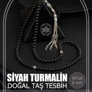Siyah Turmalin Doğal Taş Tesbih 99luk - 6mm