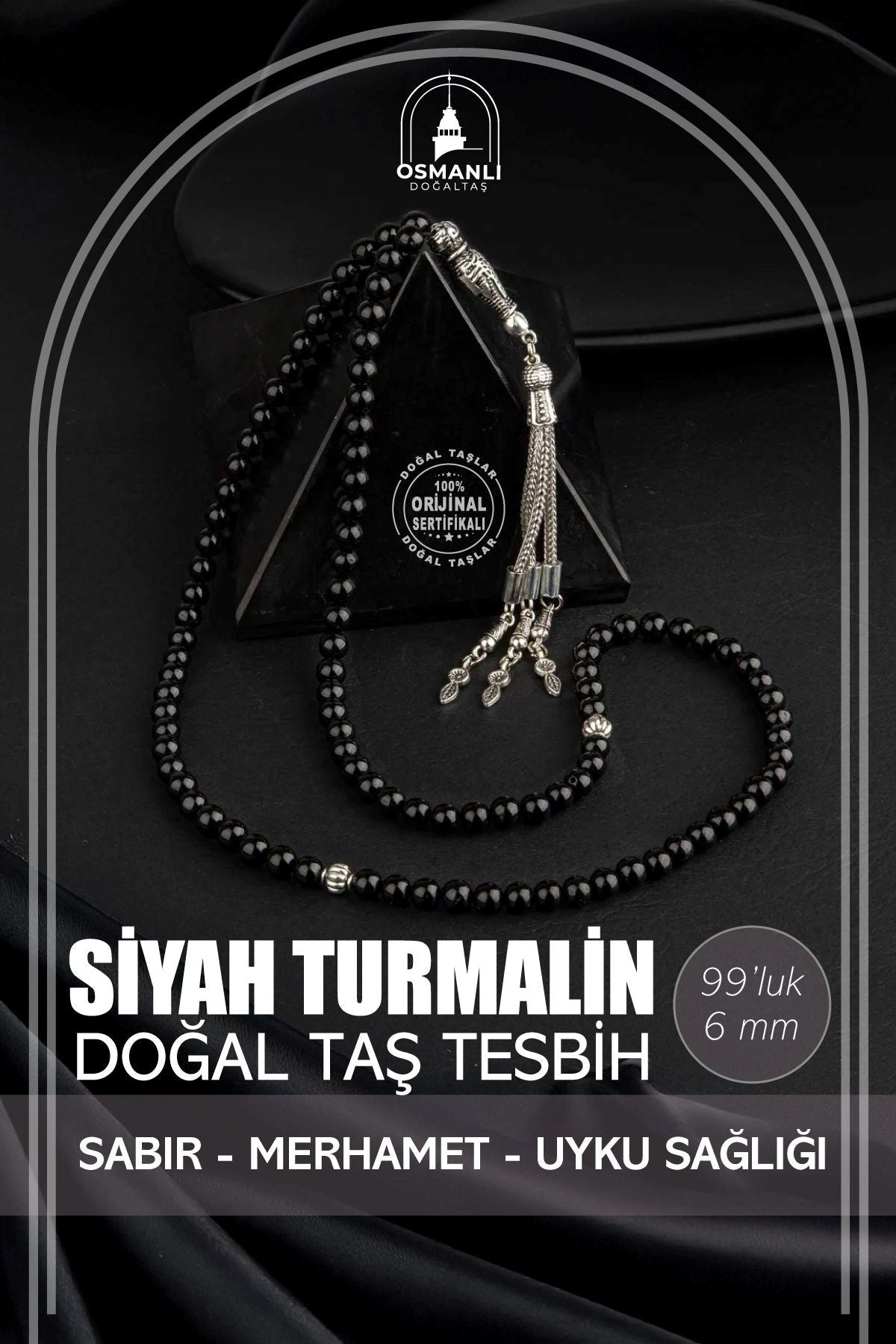 Siyah Turmalin Doğal Taş Tesbih 99luk - 6mm