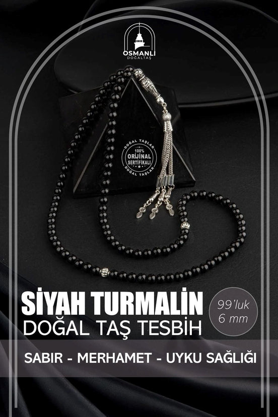 Siyah Turmalin Doğal Taş Tesbih 99luk - 6mm