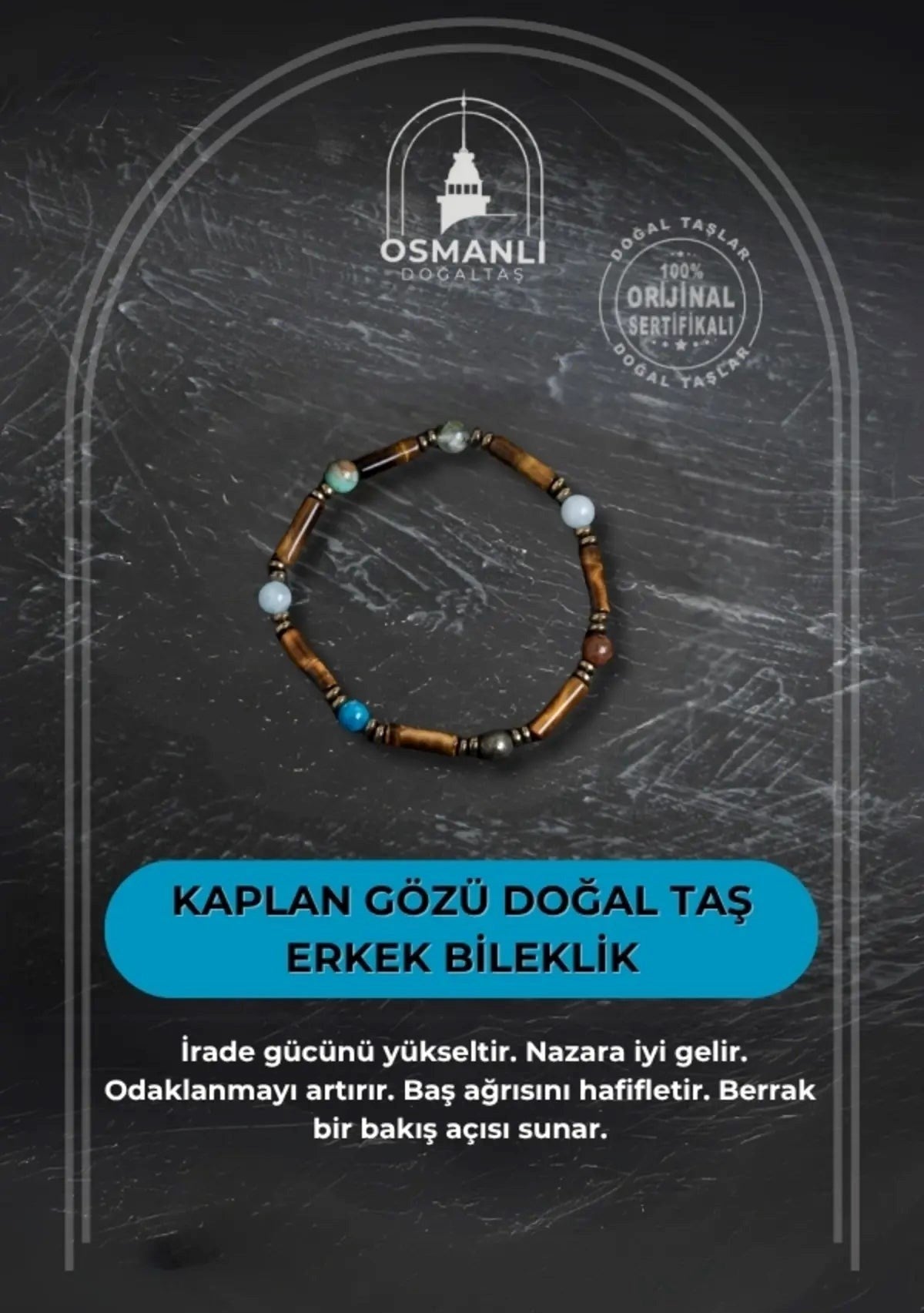 Kaplan Gözü ve Doğal Taş Terazi Burcu Erkek Bileklik