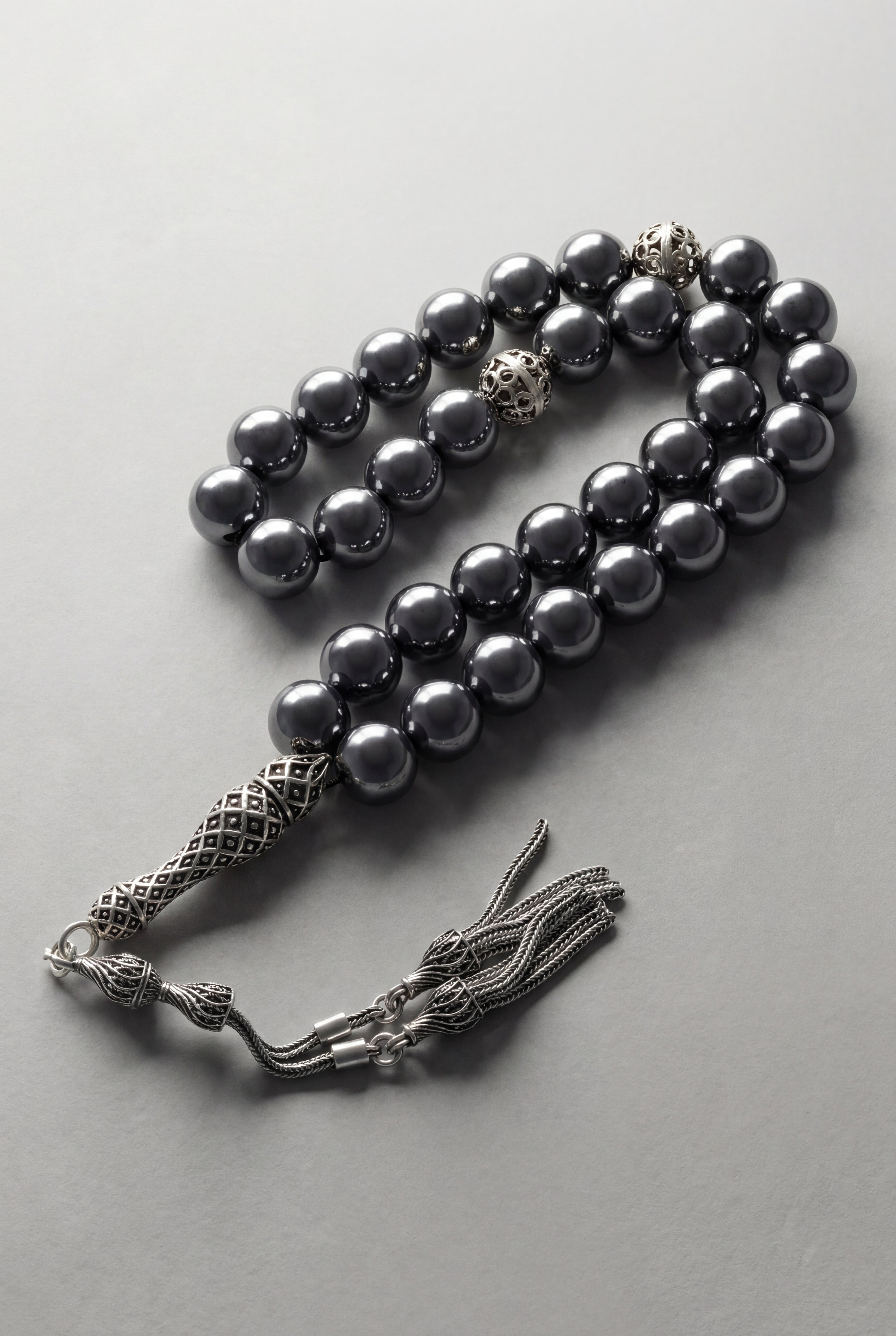 Terahertz Doğal Taş Tesbih – 925 Ayar Gümüş – 10 mm Küre Kesim