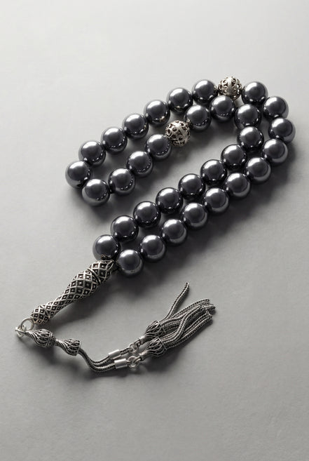 Terahertz Doğal Taş Tesbih – 925 Ayar Gümüş – 10 mm Küre Kesim