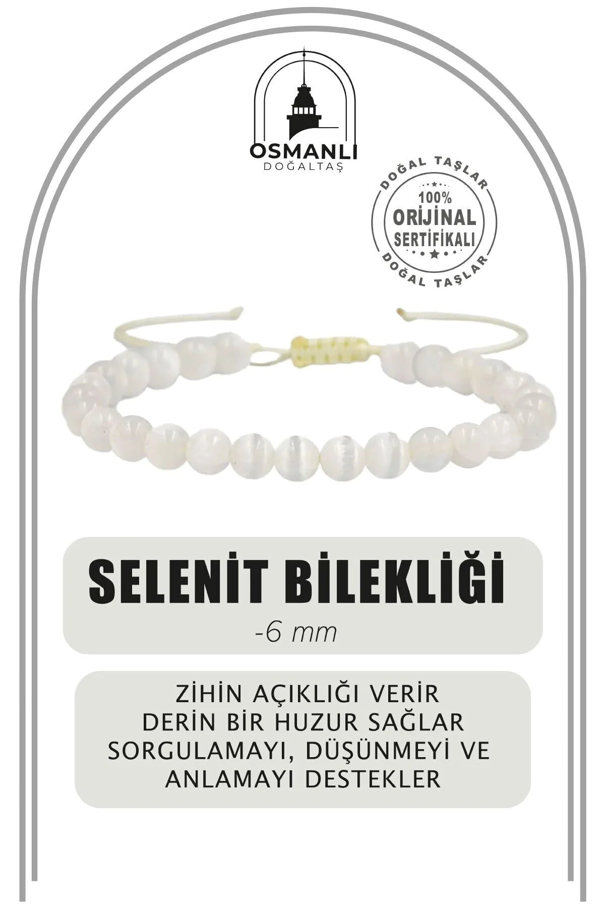 Selenit 6mm Merdiven Kapama Doğal Taş Bileklik