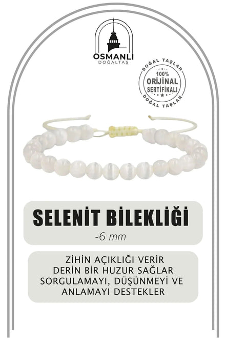 Selenit 6mm Merdiven Kapama Doğal Taş Bileklik