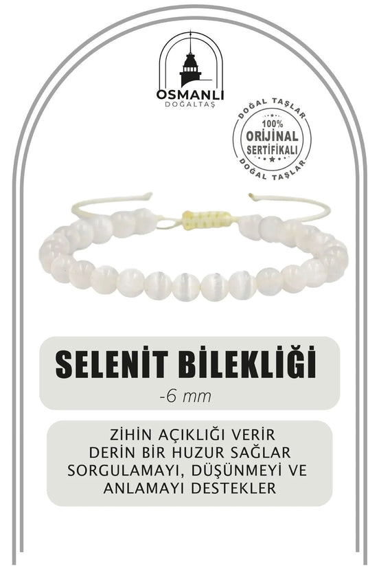 Selenit 6mm Merdiven Kapama Doğal Taş Bileklik