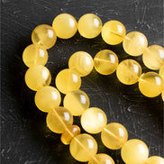 Lale Motifli 12,5 mm Küre Kesim Gold Kaplama Gümüş Kehribar Tesbih - 43,50 gr