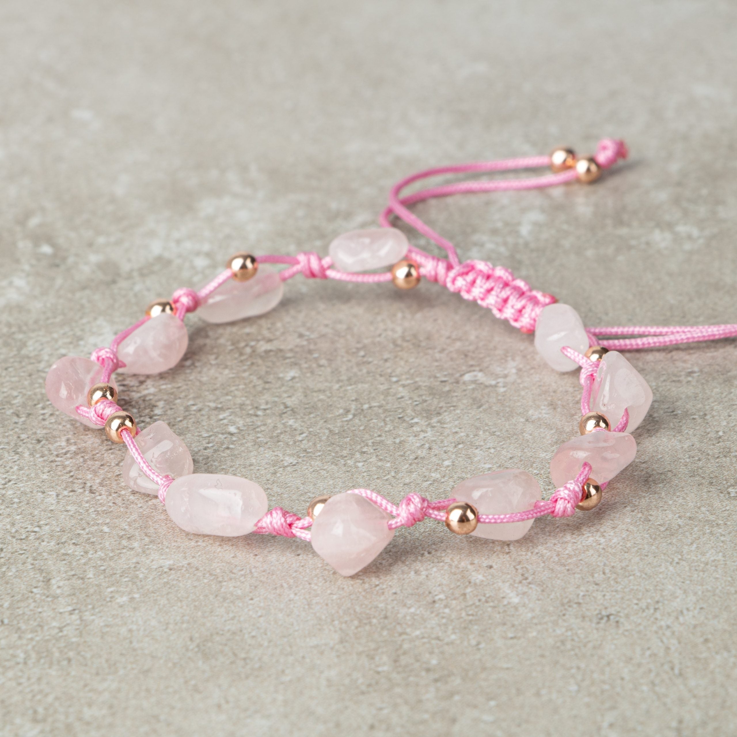 Pembe Kuvars (Gül Kuvars) Natürel Kesim Doğal Taş Makrome Bileklik – Unisex El İşçiliği