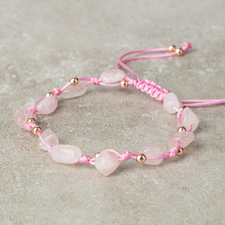 Pembe Kuvars (Gül Kuvars) Natürel Kesim Doğal Taş Makrome Bileklik – Unisex El İşçiliği
