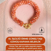 El İşçiliği Örme Güneş Taşı Gümüş Kapama Bileklik (SK:102)