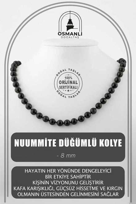 Nuummite 8 mm Düğümlü Doğal Taş Kolye