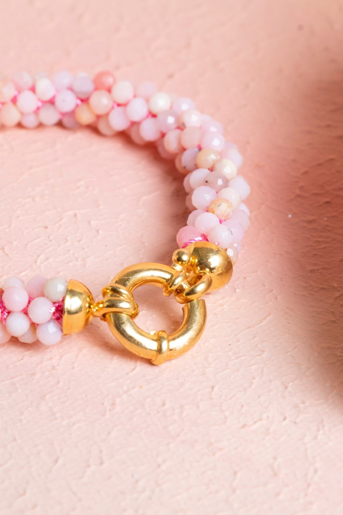 El İşçiliği Örme Pembe Opal Gümüş Kapama Bileklik (SK:108)