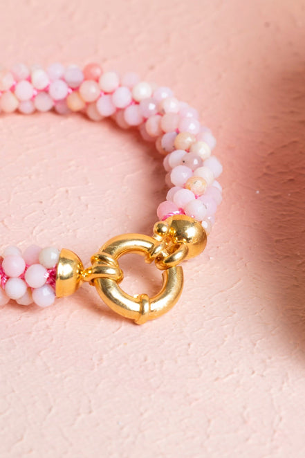 El İşçiliği Örme Pembe Opal Gümüş Kapama Bileklik (SK:108)
