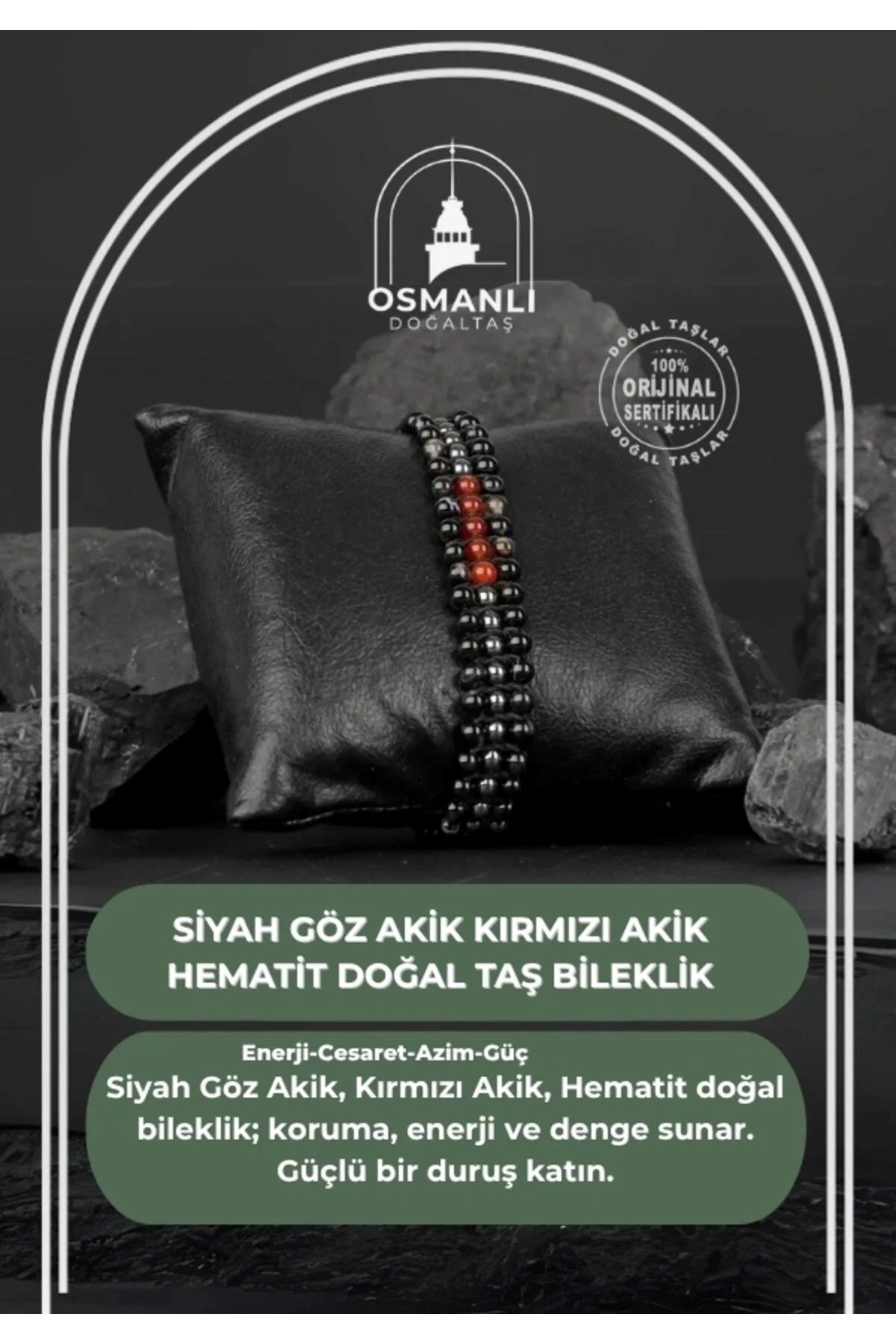 Siyah Göz Akik-Kırmızı Akik-Hematit Doğal Taş Bileklik