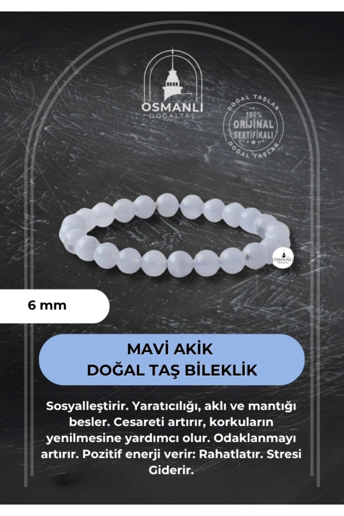 Mavi Akik 6mm Doğal Taş Bileklik