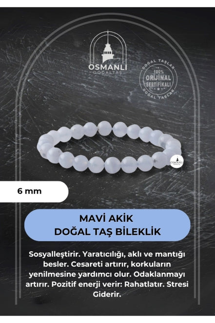 Mavi Akik 6mm Doğal Taş Bileklik