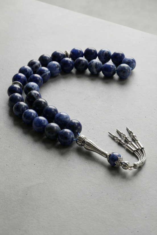 Sodalit Doğal Taş Tesbih – 10 mm Küre Kesim