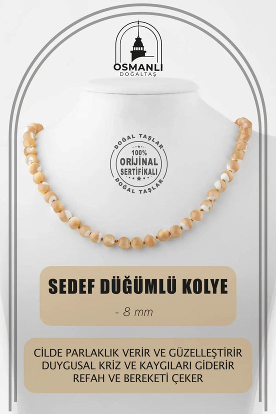 Sedef 8 mm Düğümlü Doğal Taş Kolye