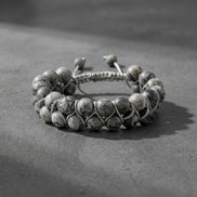 Gri Jasper 8mm Çift Sıra Makrome Doğal Taş Bileklik