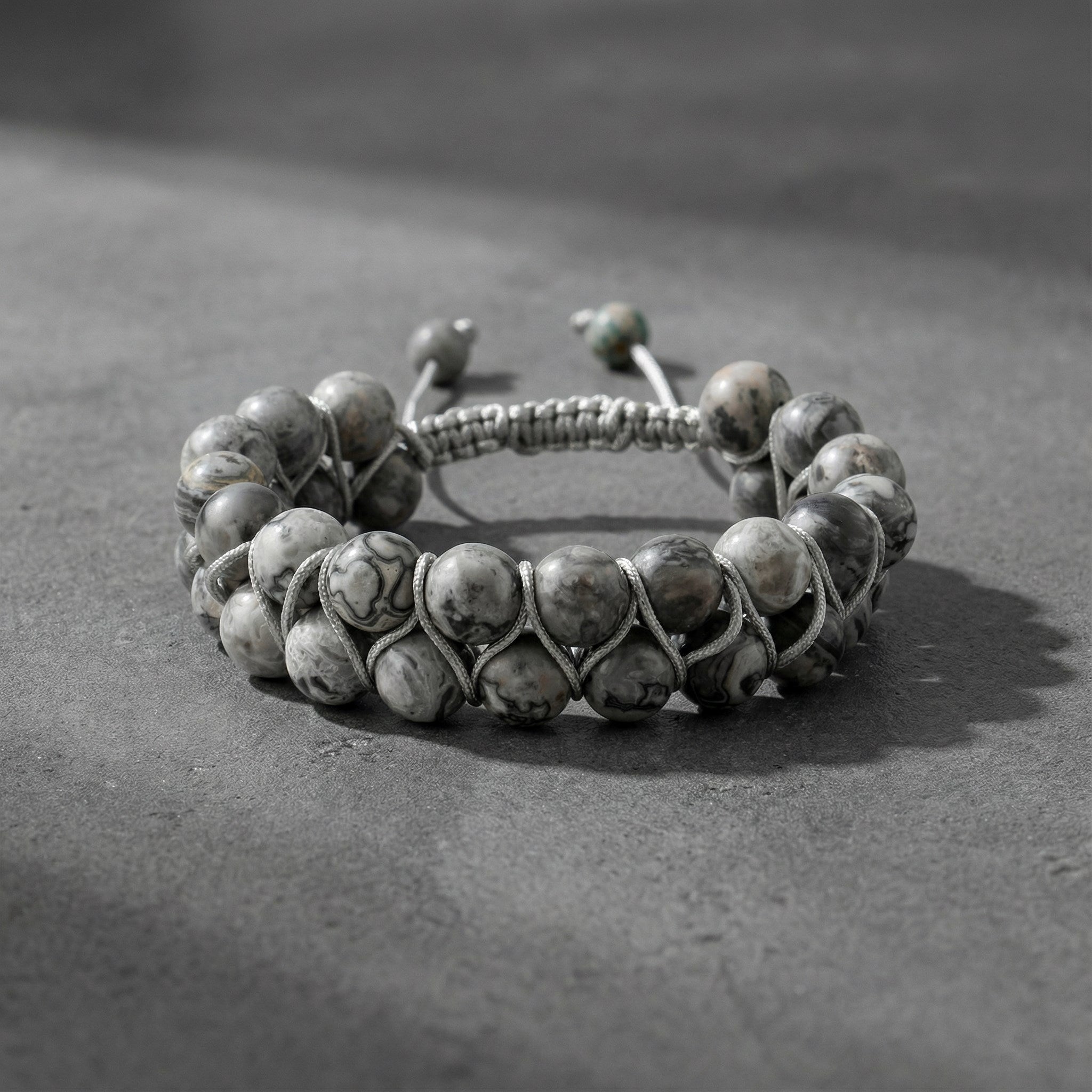 Gri Jasper 8mm Çift Sıra Makrome Doğal Taş Bileklik