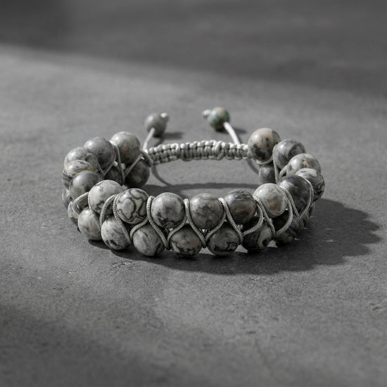 Gri Jasper 8mm Çift Sıra Makrome Doğal Taş Bileklik
