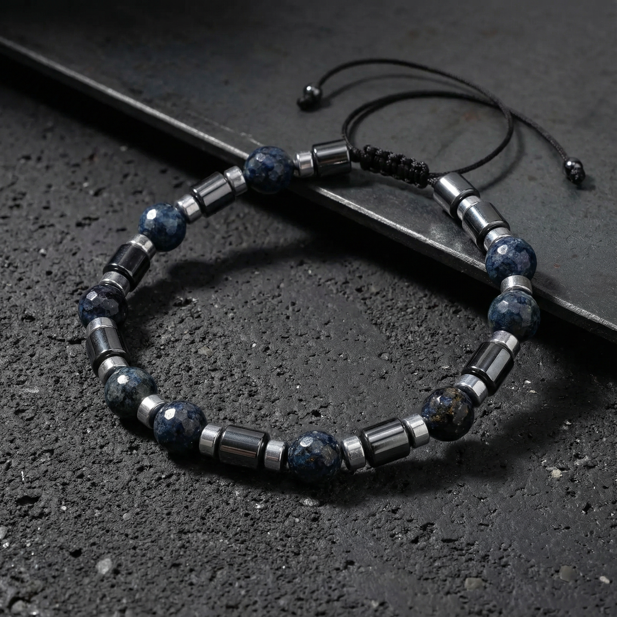 Dumortierit – Hematit Doğal Taş Erkek Makrome Bileklik
