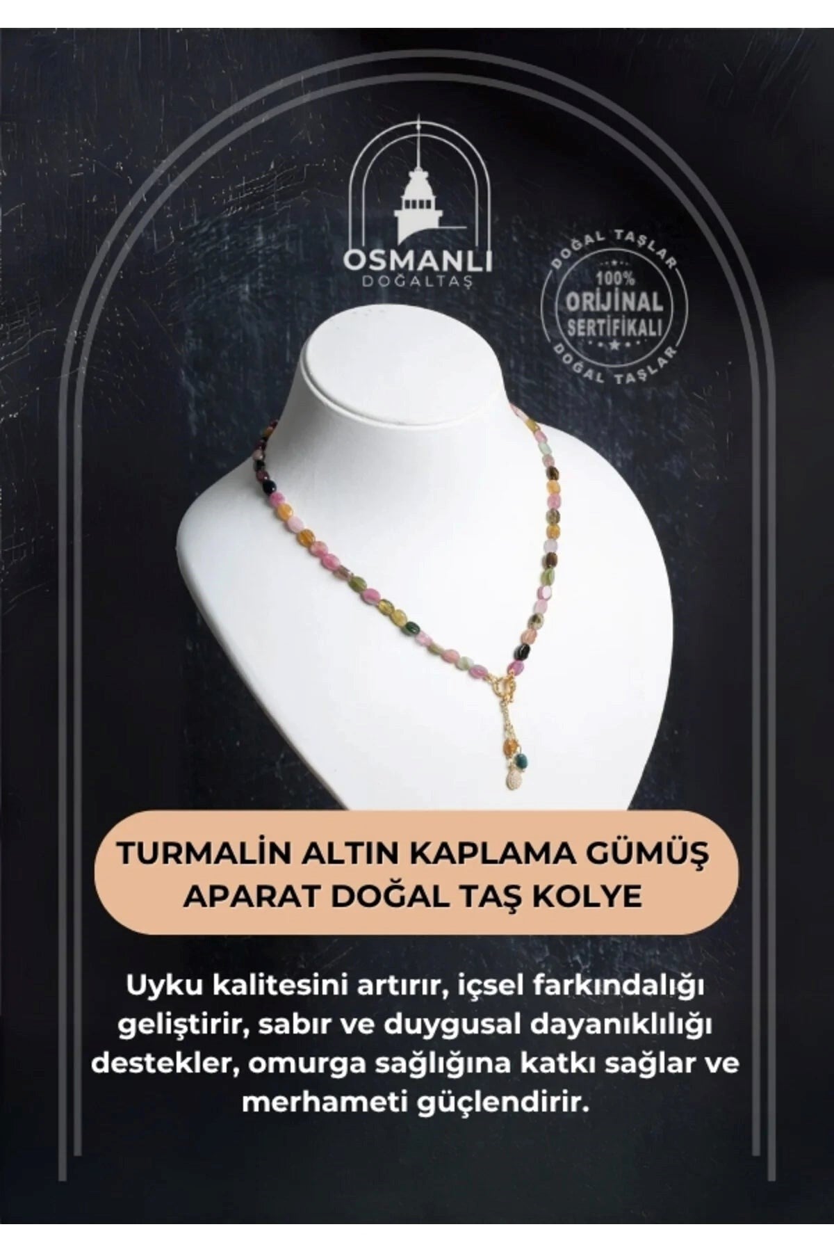 Özel Kesim Turmalin  Altın Kaplama Gümüş Aparat Doğal Taş Bileklik