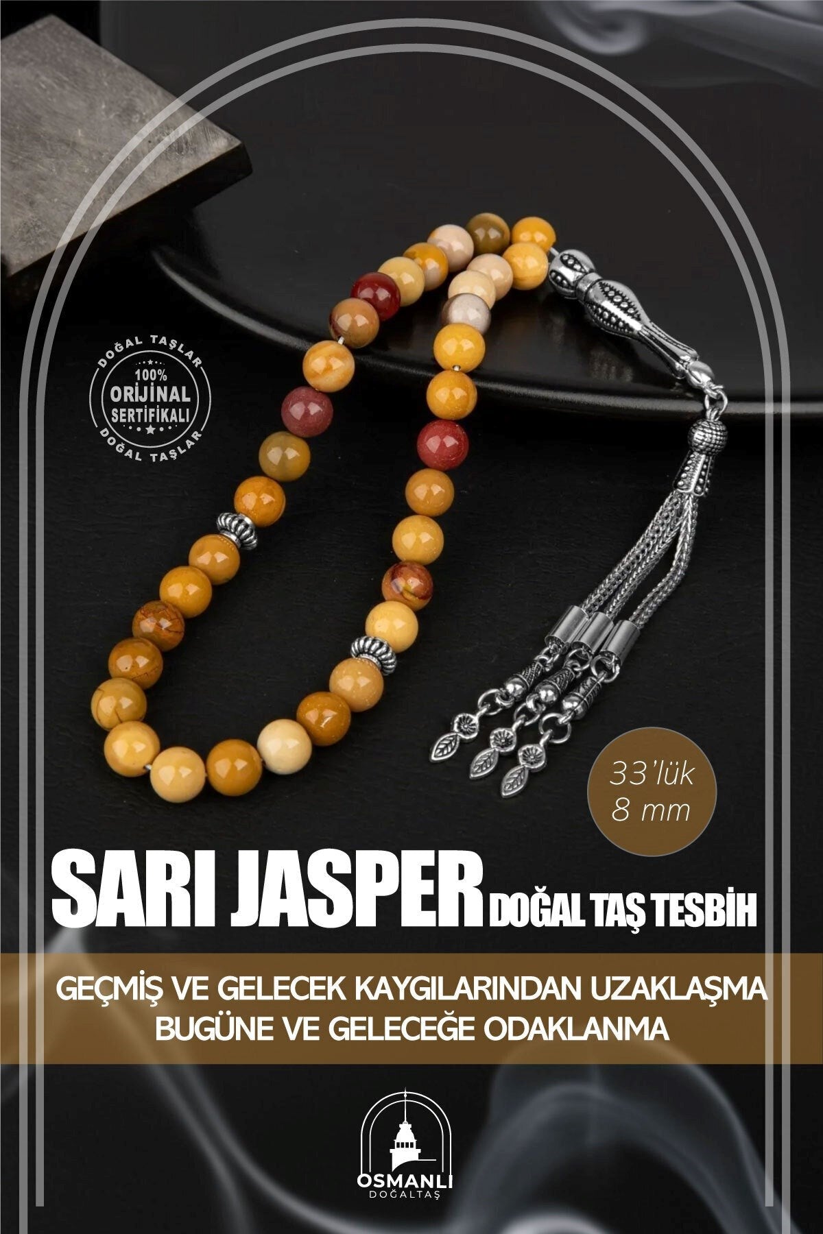 Sarı Jasper Doğal Taş Tesbih 33lük - 8mm