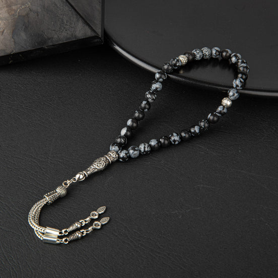 Karlı Obsidyen Doğal Taş Tesbih 33lük - 6mm