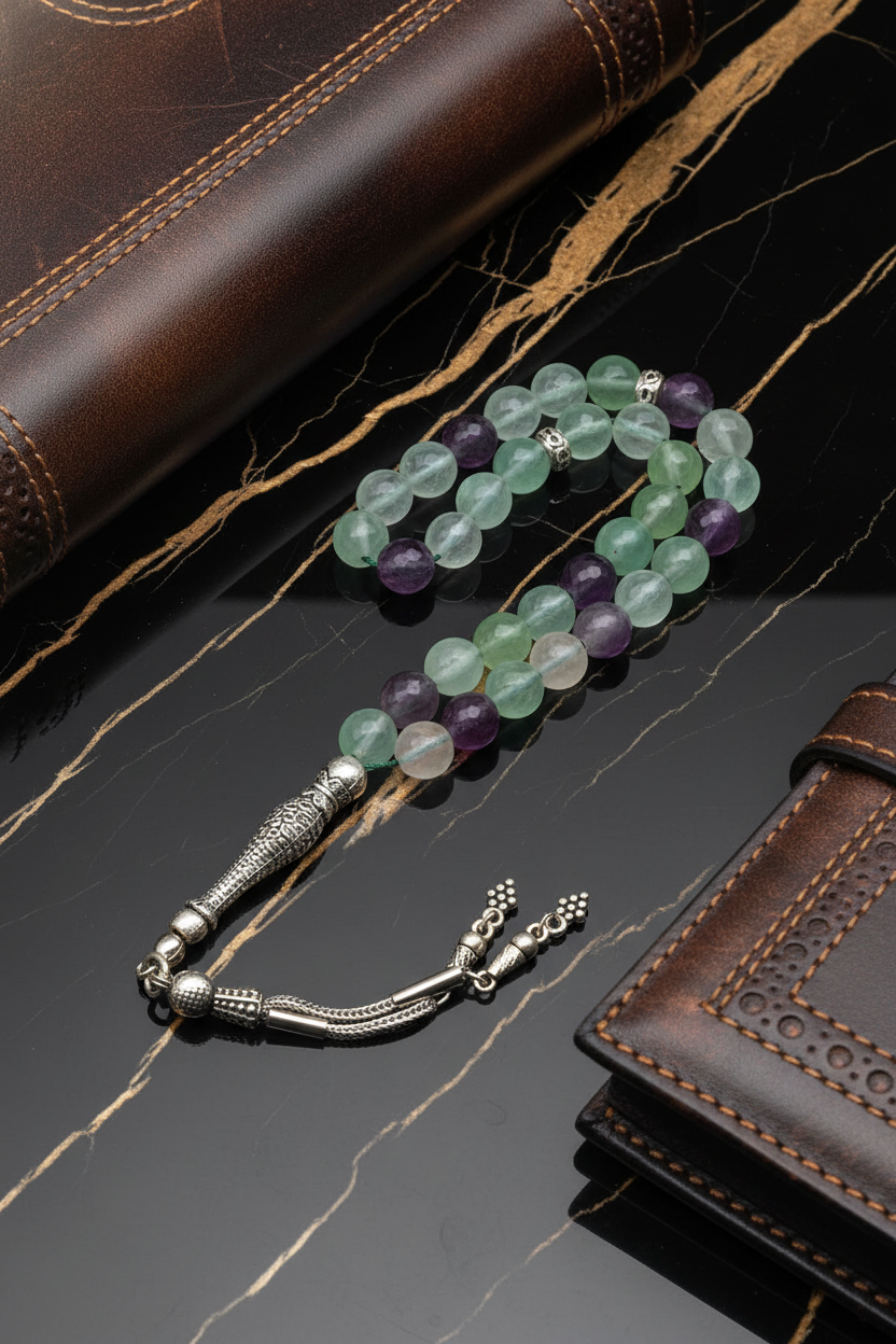 Florit Doğal Taş Tesbih – 8 mm Fasetli Küre Kesim