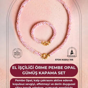 El İşçiliği Örme Pembe Opal Gümüş Kapama Set (SK:106)
